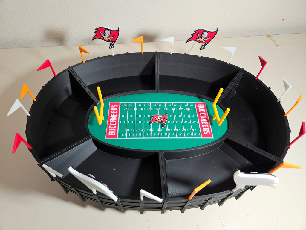  "Close-up of custom 3D printed snack stadium showing detail and compartments"